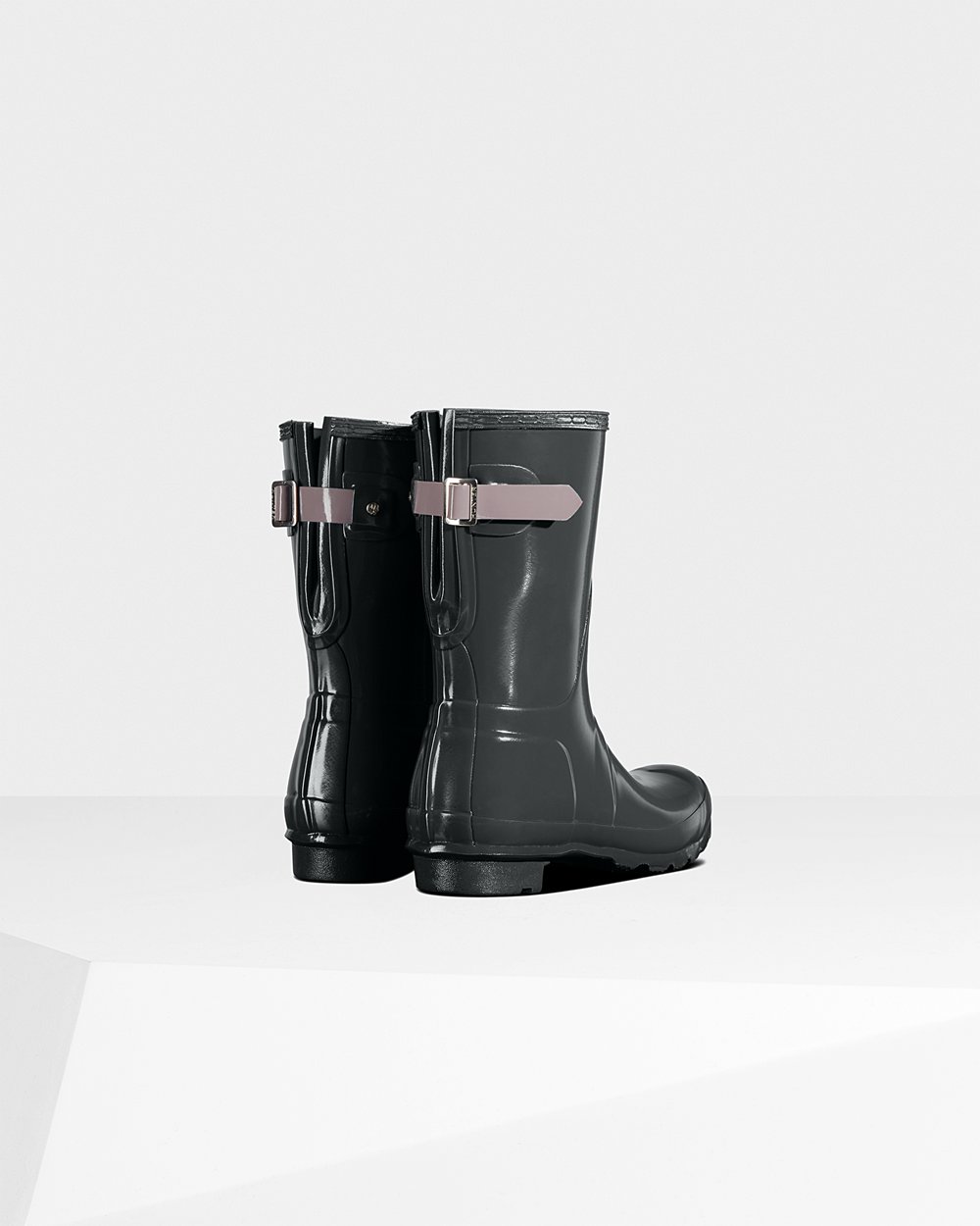 Botas de Lluvia Cortas Hunter Mujer - Original Back Adjustable Gloss - Verdes Oscuro/Morados - JVEGY